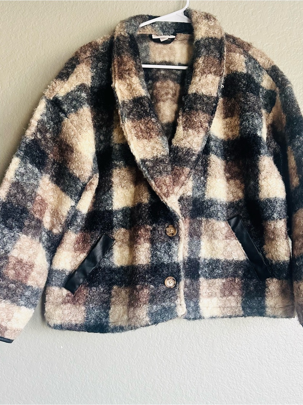 Knox Rose Checked Teddy Jacket in Beige, Brown & Black